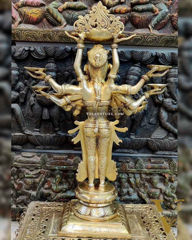 Brass Deep Lakshmi with Ten Hands - 27 inches