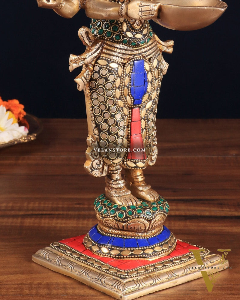 Brass Deep Lakshmi with Ten Hands Idol 15" stonework