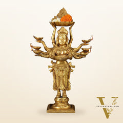 Brass Deep Lakshmi with Ten Hands Idol 15"