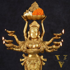 Brass Deep Lakshmi with Ten Hands Idol 15"