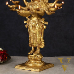 Brass Deep Lakshmi with Ten Hands Idol 15"