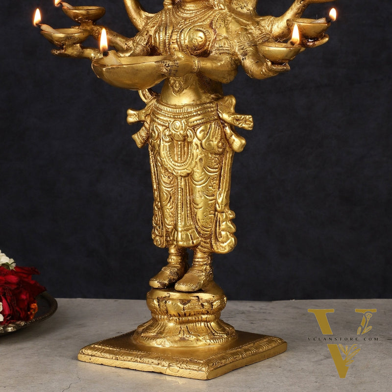 Brass Deep Lakshmi with Ten Hands Idol 15"