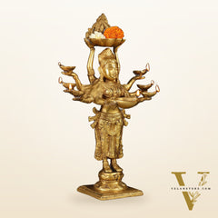 Brass Deep Lakshmi with Ten Hands Idol 15"