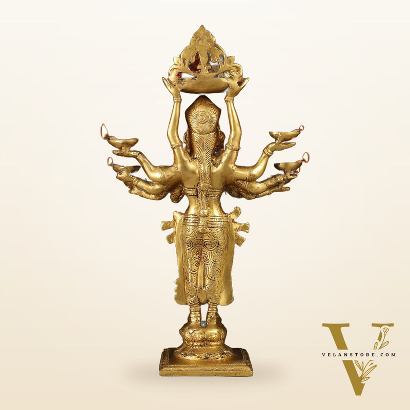 Brass Deep Lakshmi with Ten Hands Idol 15"