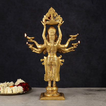 Brass Deep Lakshmi with Ten Hands Idol 15"