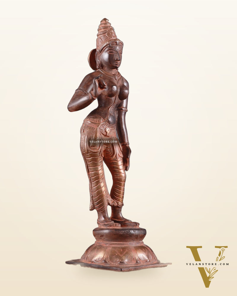 Brass Devi Parvati Uma Idol | 10 Inches | red sand finish