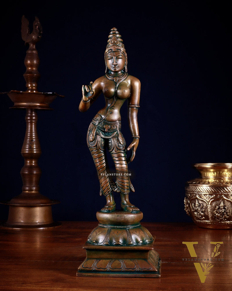 Brass Devi Uma Parvati Idol | 10 Inch chola bronze touch