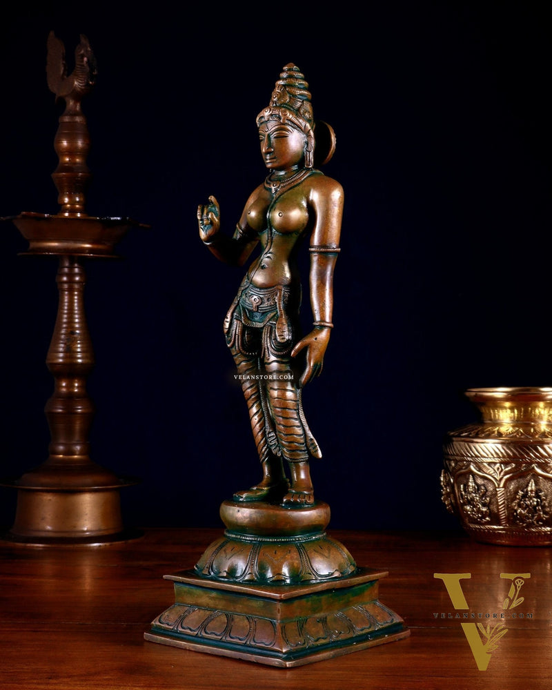 Brass Devi Uma Parvati Idol | 10 Inch chola bronze touch