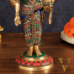 Brass Dhanvantari Statue - 12.5 Inch with stonework