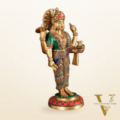 Brass Dhanvantari Statue - 12.5 Inch with stonework