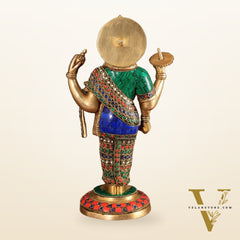 Brass Dhanvantari Statue - 12.5 Inch with stonework