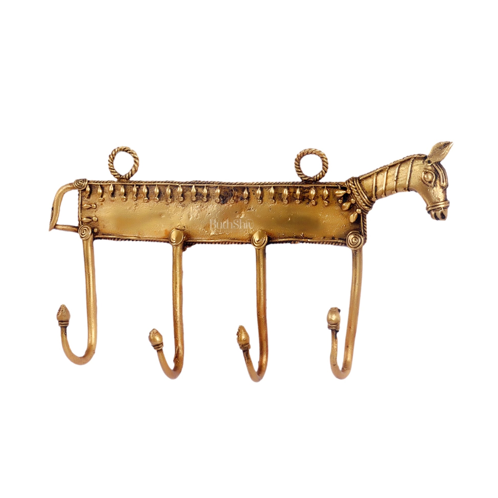 Brass Dokra horse Key Hanger | Handcrafted | 4 Hooks |