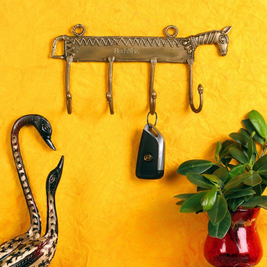 Brass Dokra horse Key Hanger | Handcrafted | 4 Hooks |