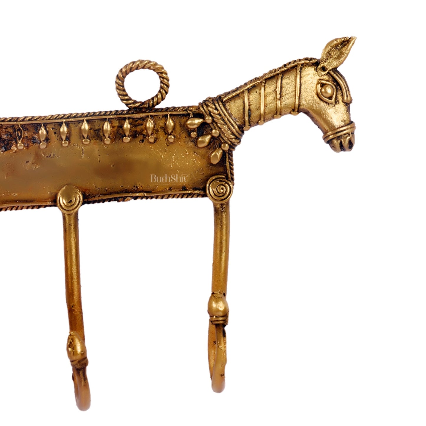 Brass Dokra horse Key Hanger | Handcrafted | 4 Hooks |