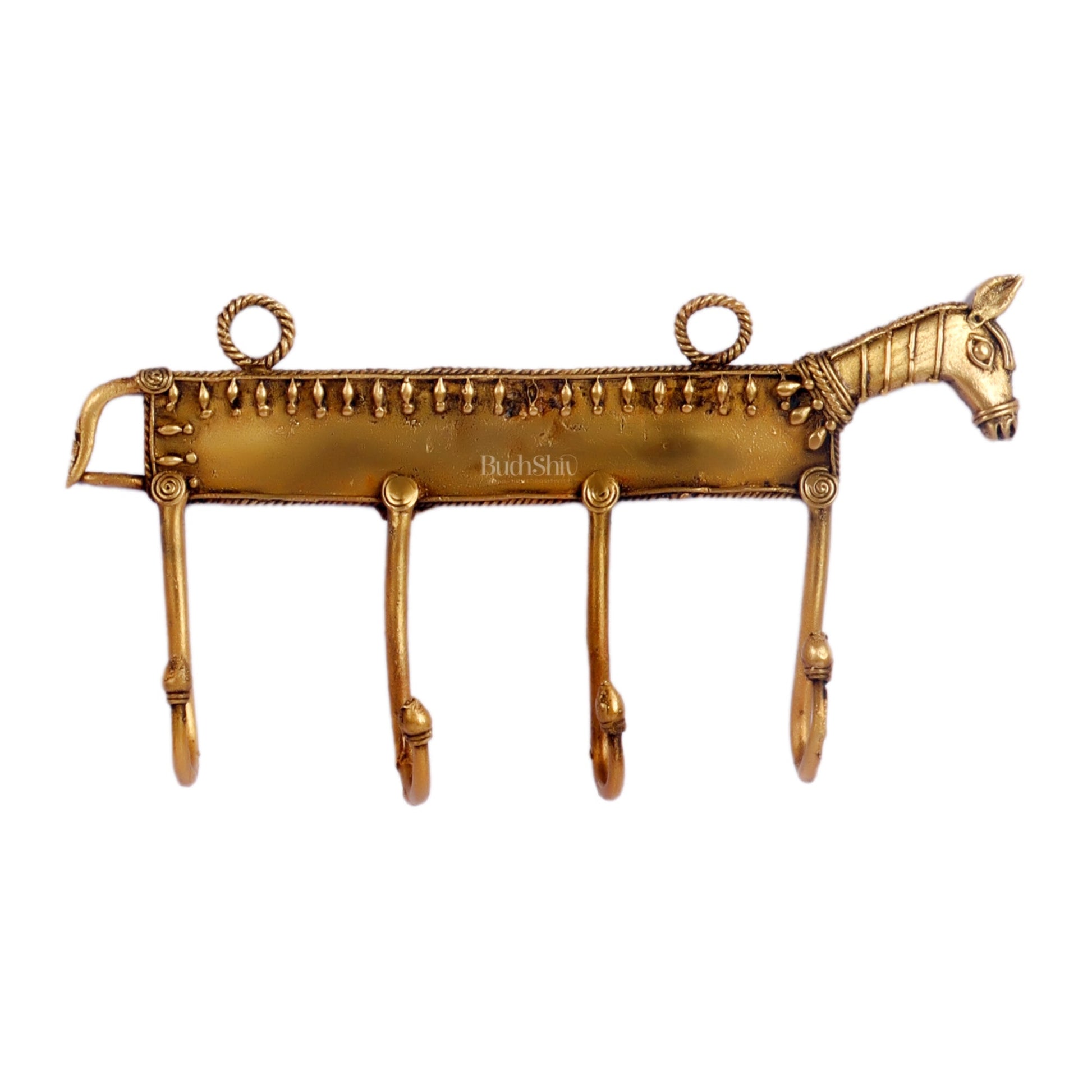 Brass Dokra horse Key Hanger | Handcrafted | 4 Hooks |
