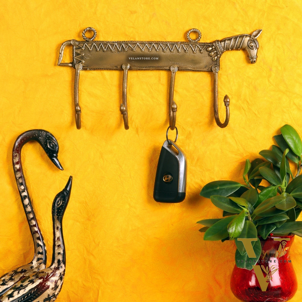 Brass Dokra horse Key Hanger | Handcrafted | 4 Hooks |