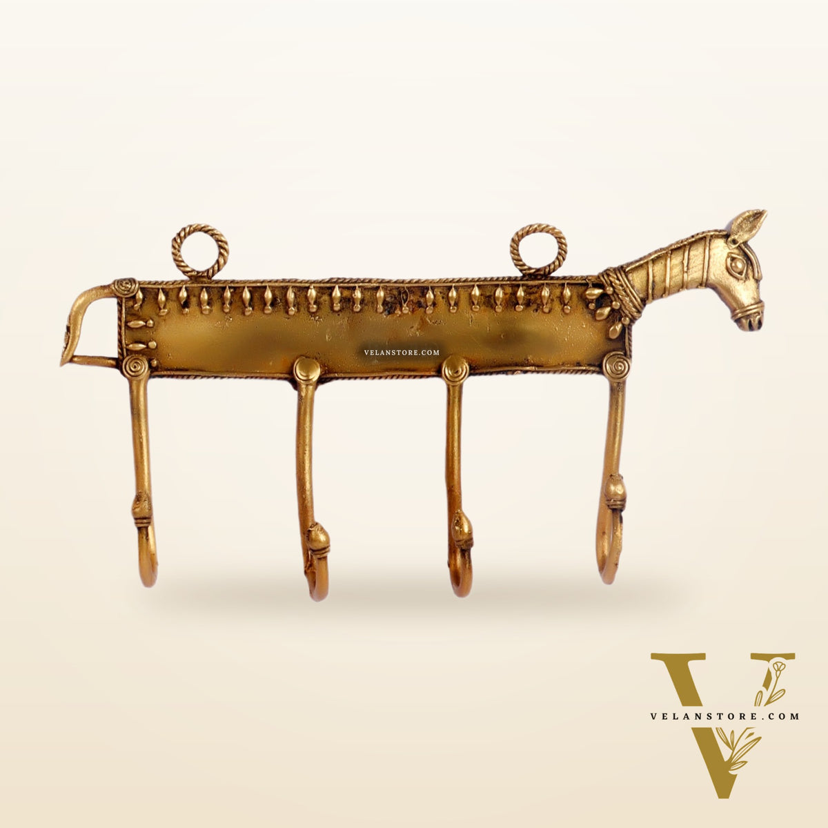 Brass Dokra horse Key Hanger | Handcrafted | 4 Hooks |