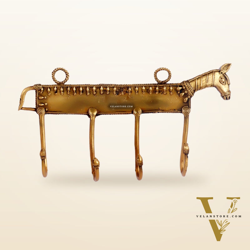Brass Dokra horse Key Hanger | Handcrafted | 4 Hooks |