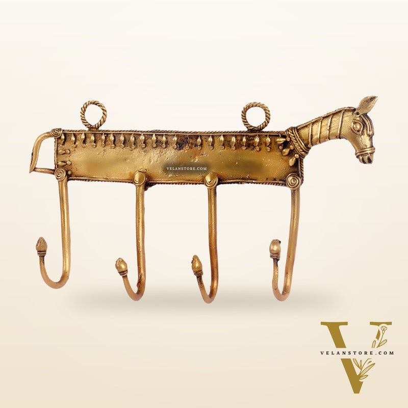 Brass Dokra horse Key Hanger | Handcrafted | 4 Hooks |