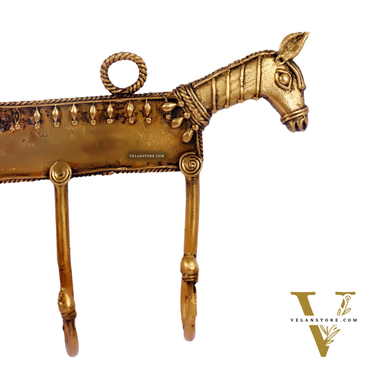 Brass Dokra horse Key Hanger | Handcrafted | 4 Hooks |