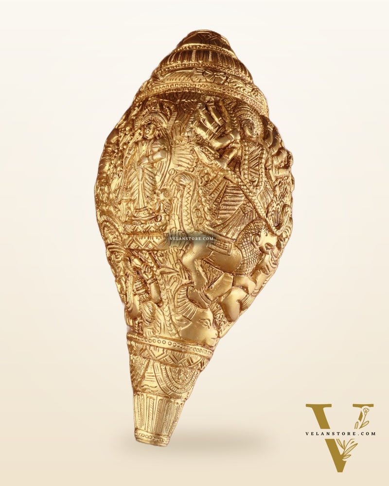 Brass Durga Darbar Shankh  – 4.5"x9.5"x4.5", 2 kg