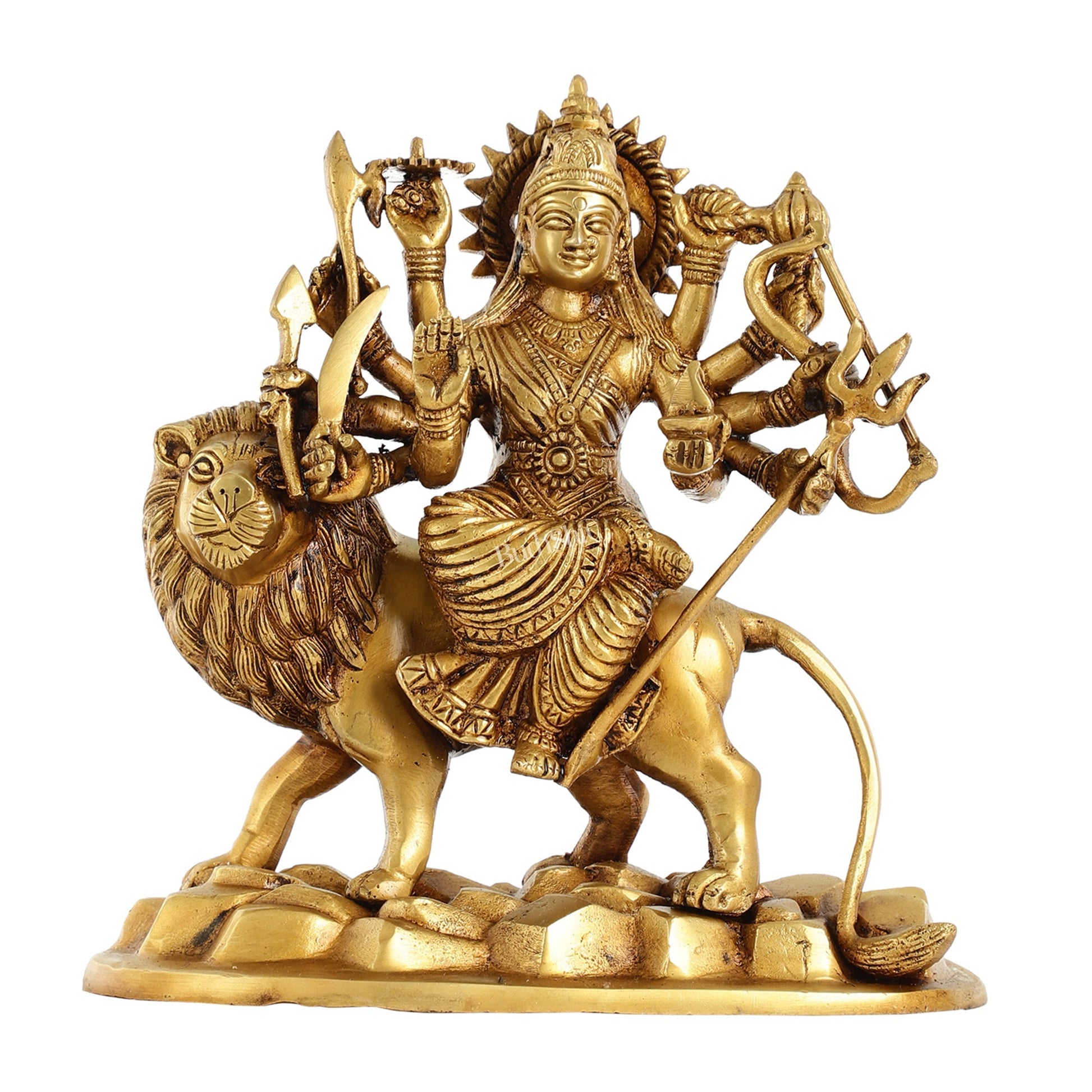 Brass Durga Ma Idol with ten arms - 9 Inch