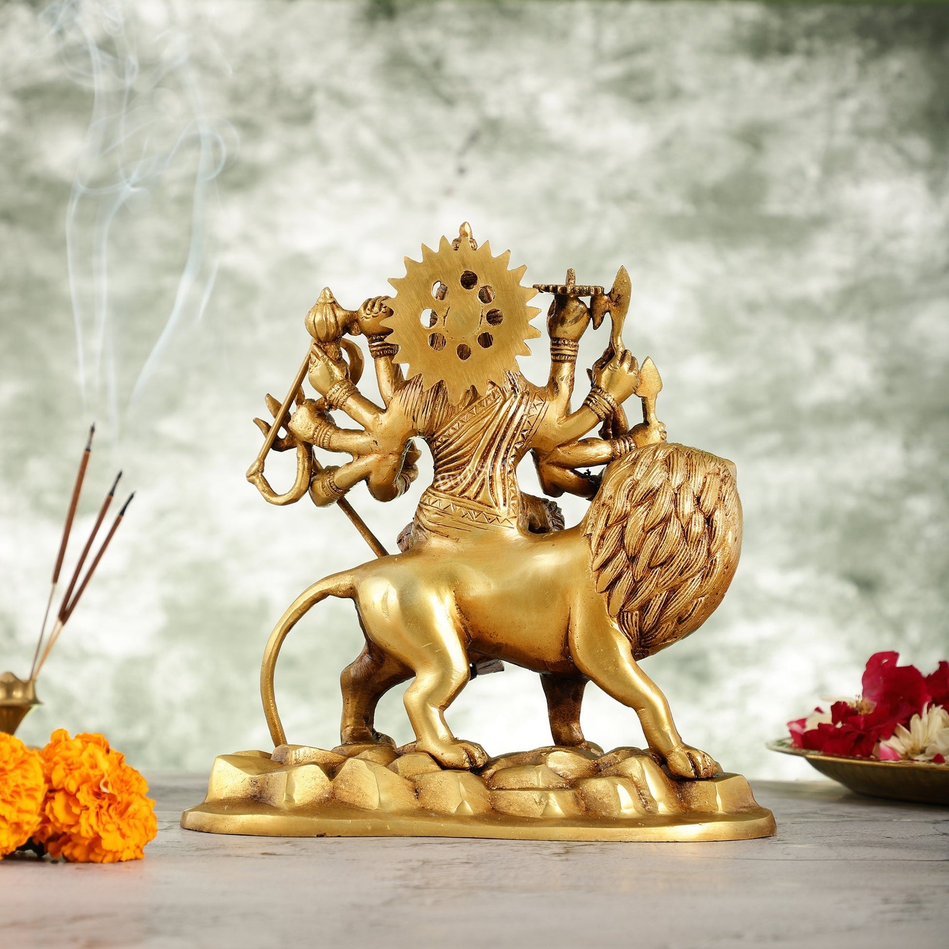 Brass Durga Ma Idol with ten arms - 9 Inch