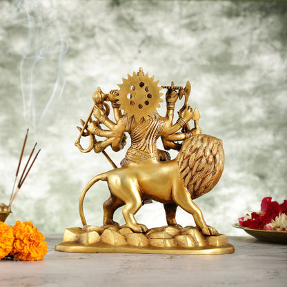 Brass Durga Ma Idol with ten arms - 9 Inch