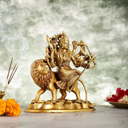 Brass Durga Ma Idol with ten arms - 9 Inch