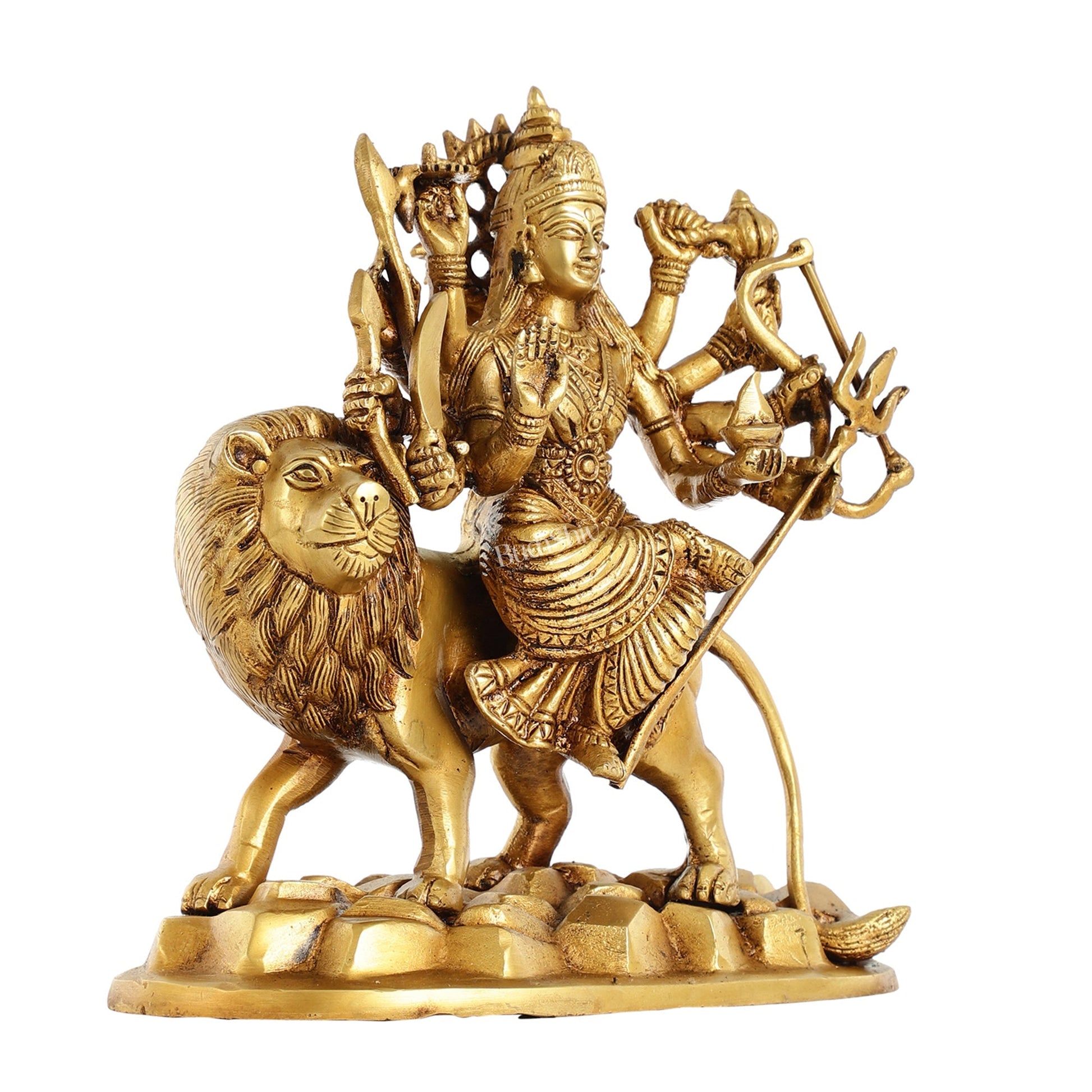 Brass Durga Ma Idol with ten arms - 9 Inch
