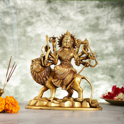 Brass Durga Ma Idol with ten arms - 9 Inch