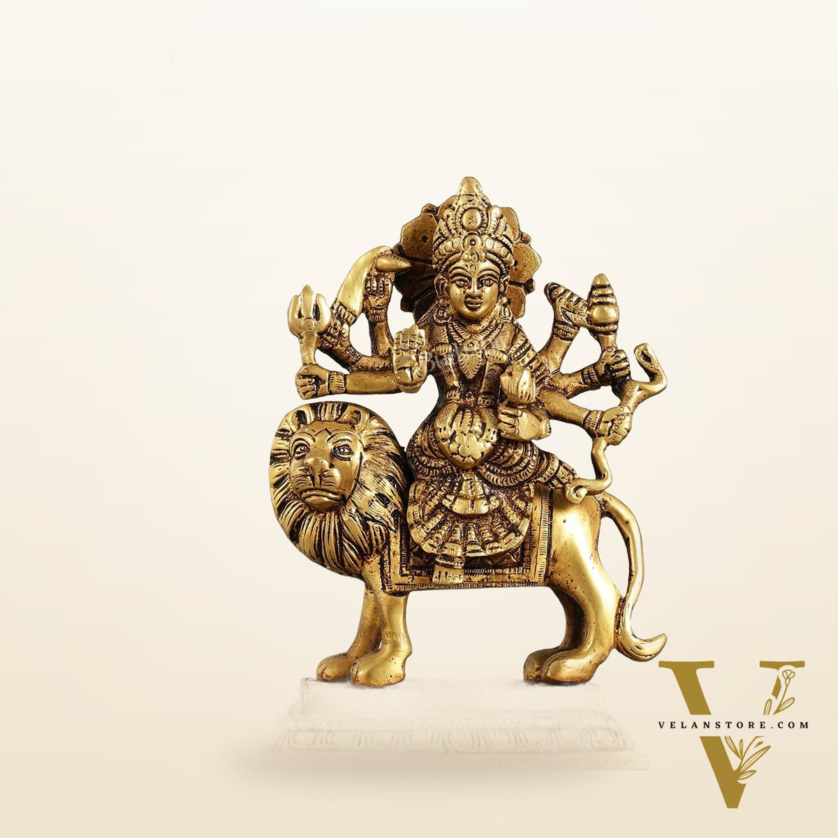 Brass Durga Ma Sherawali Idol - 7 Inch