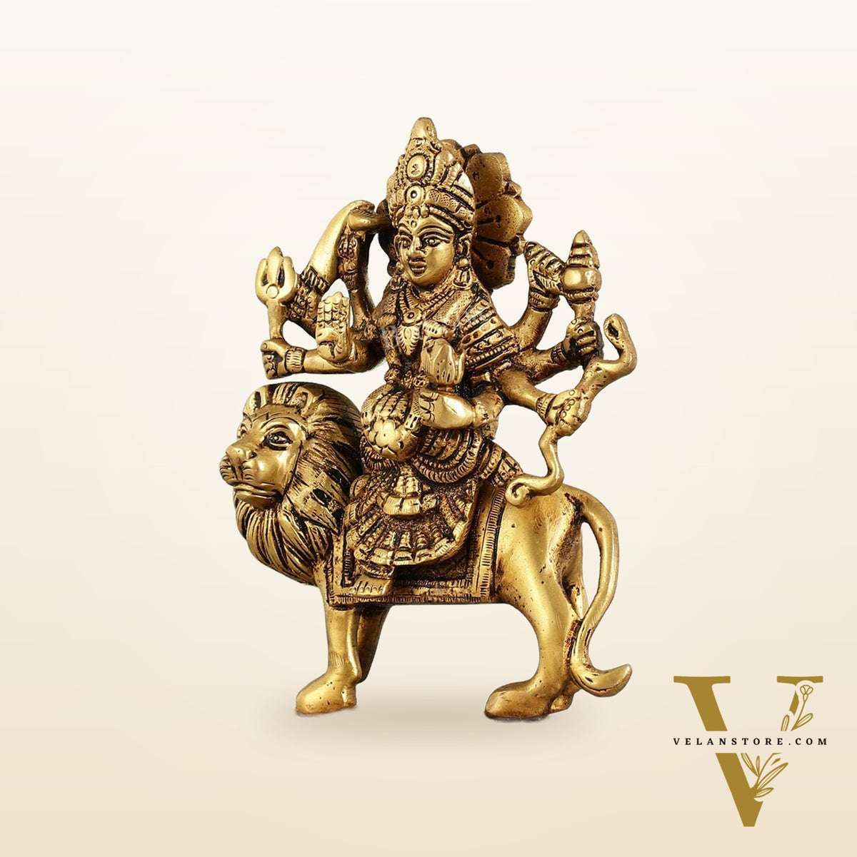 Brass Durga Ma Sherawali Idol - 7 Inch