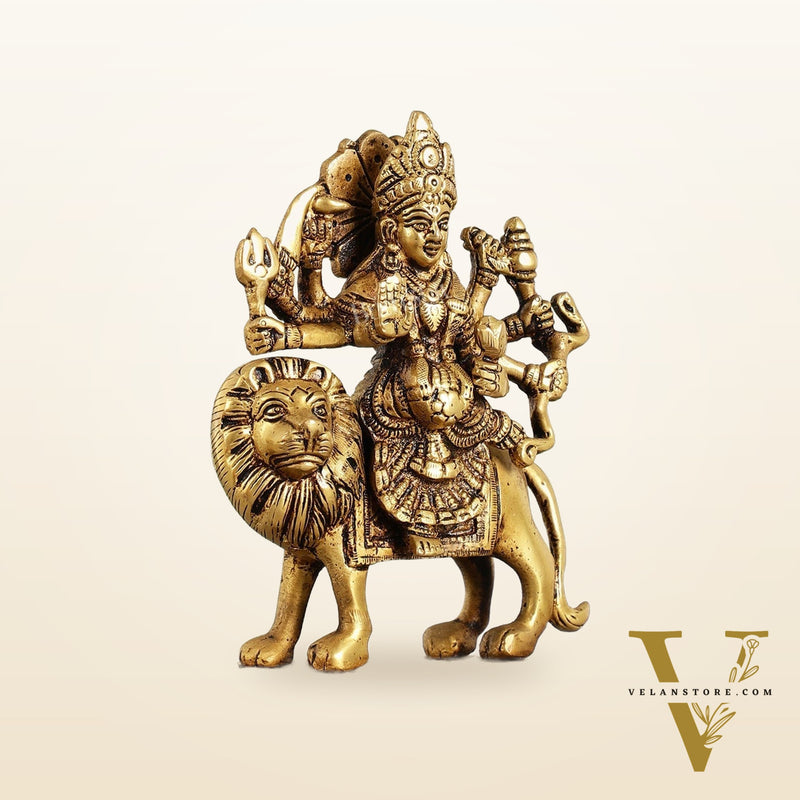 Brass Durga Ma Sherawali Idol - 7 Inch