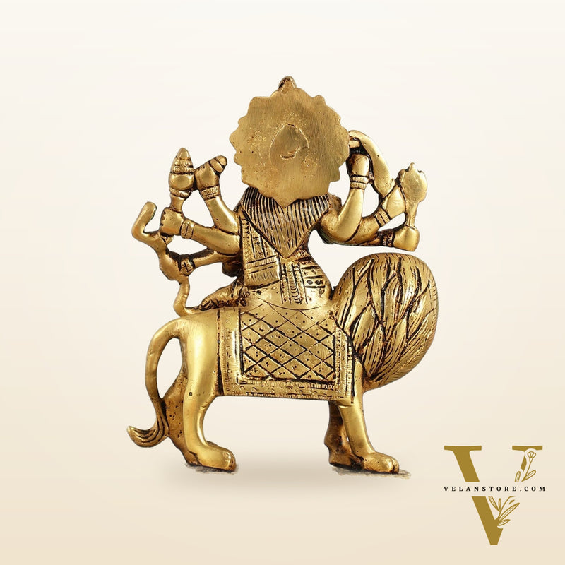 Brass Durga Ma Sherawali Idol - 7 Inch