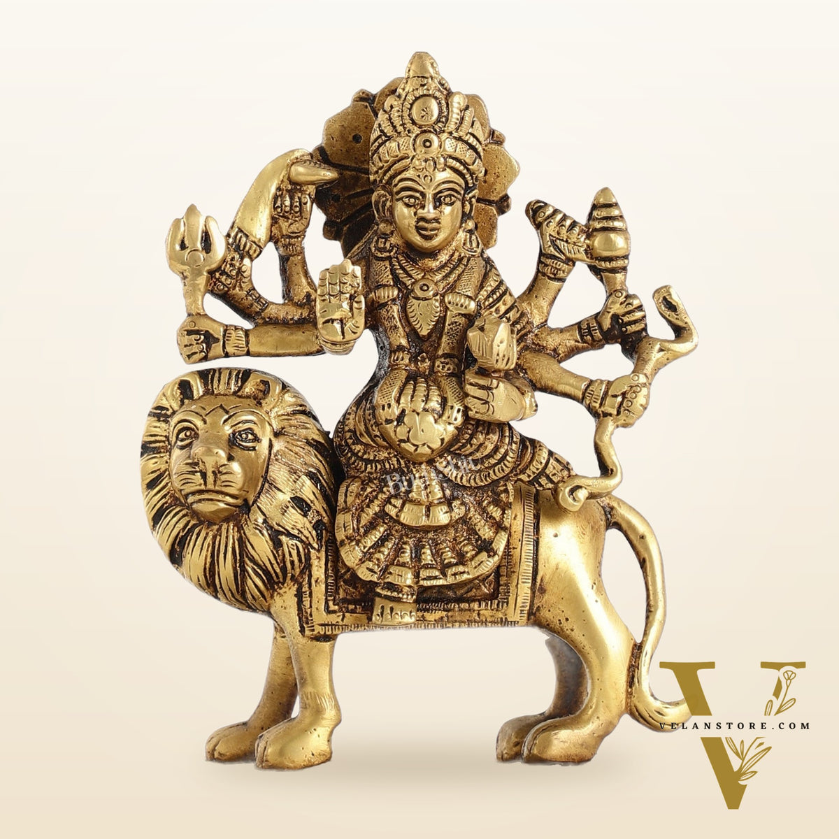 Brass Durga Ma Sherawali Idol - 7 Inch
