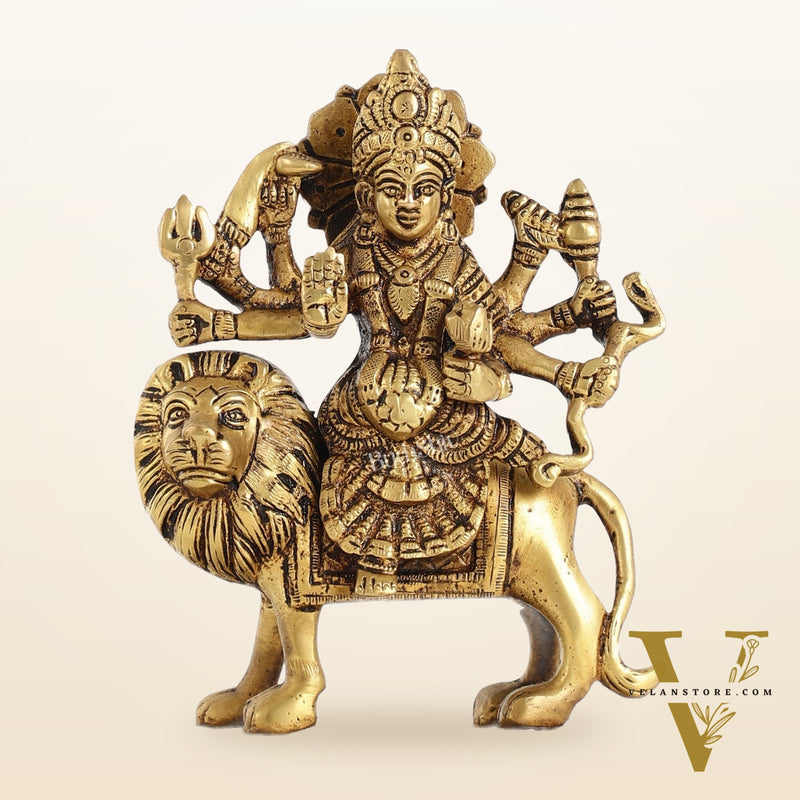 Brass Durga Ma Sherawali Idol - 7 Inch