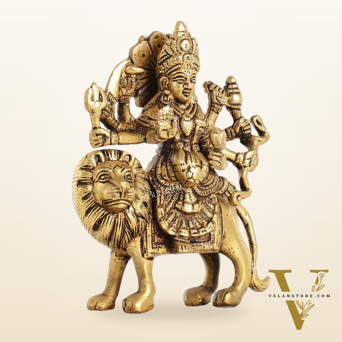 Brass Durga Ma Sherawali Idol - 7 Inch