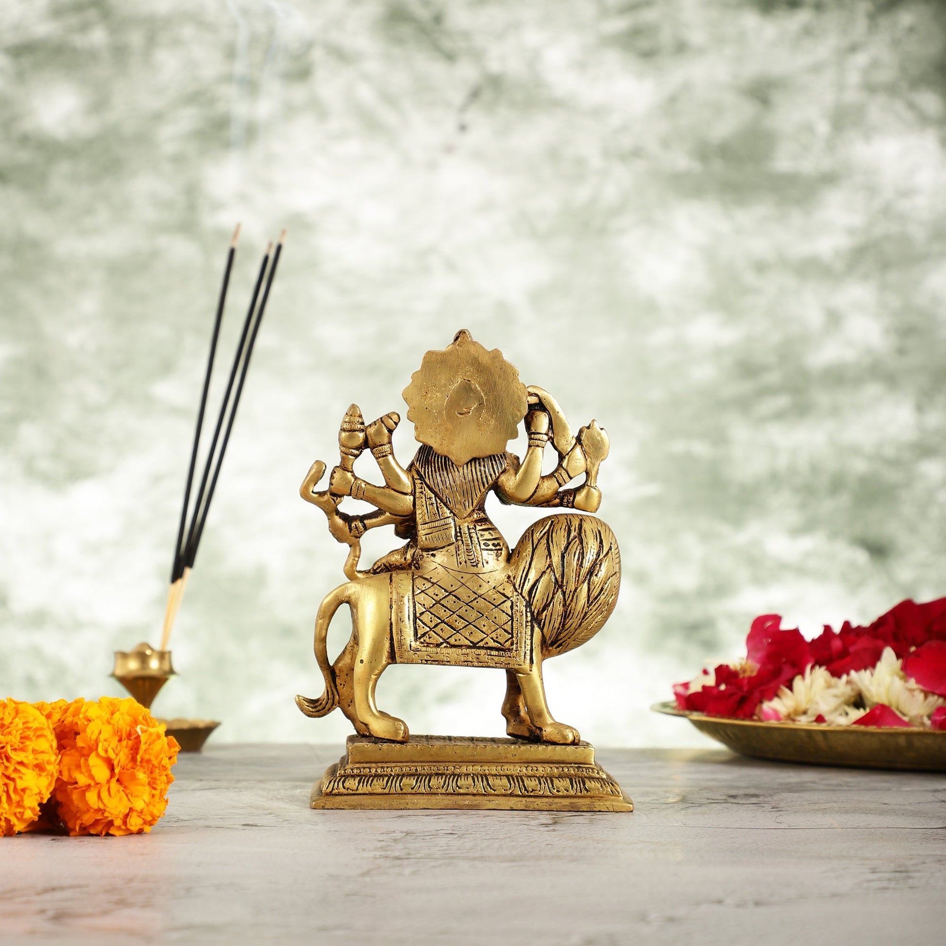 Brass Durga Ma Sherawali Idol - 7 Inch