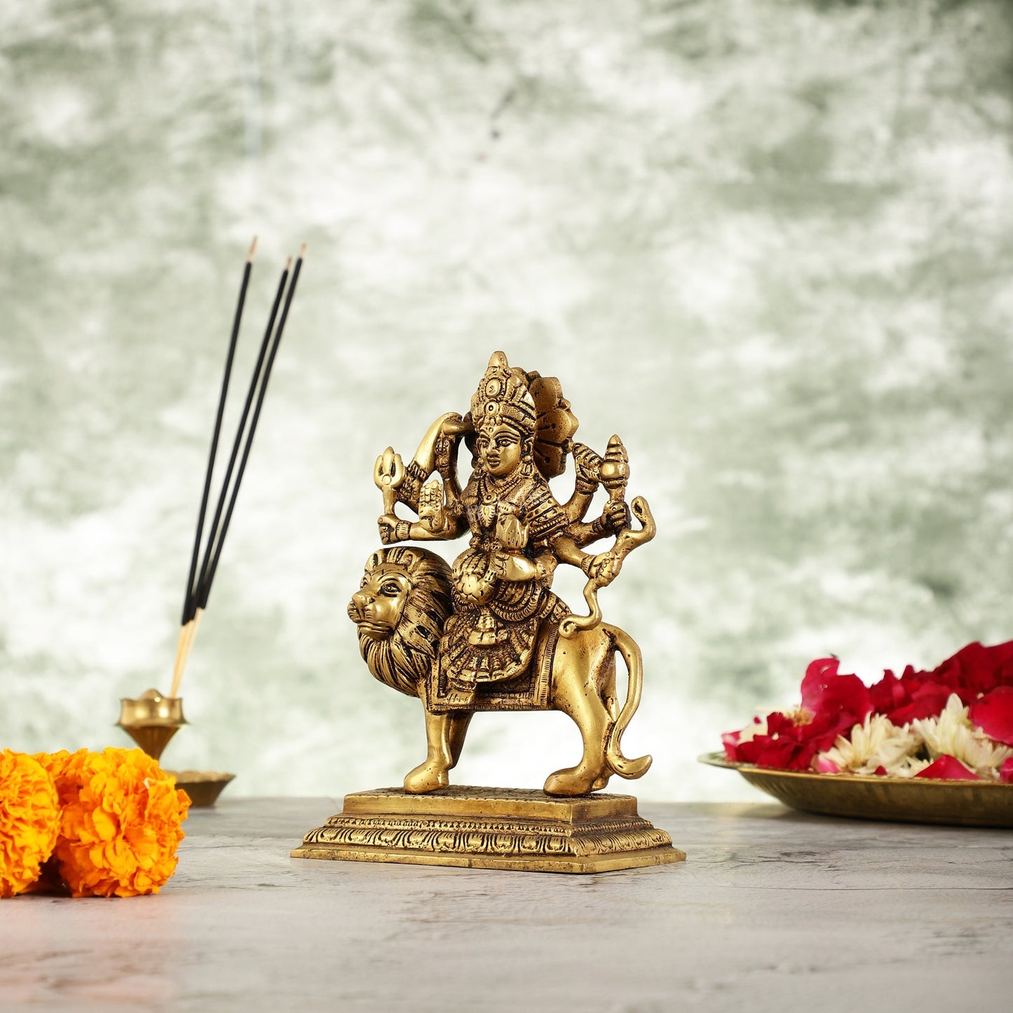 Brass Durga Ma Sherawali Idol - 7 Inch