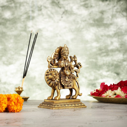 Brass Durga Ma Sherawali Idol - 7 Inch