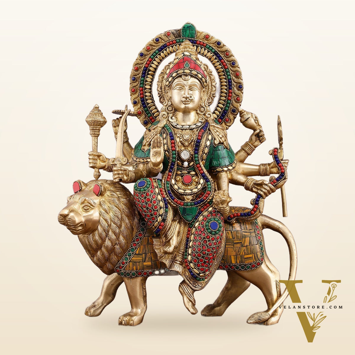 Brass Durga Mata Idol - 15" Divine Sherawali mata