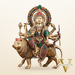 Brass Durga Mata Idol - 15" Divine Sherawali mata