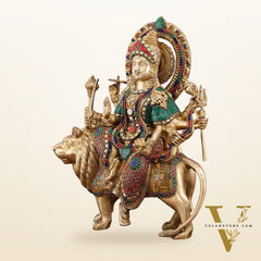 Brass Durga Mata Idol - 15" Divine Sherawali mata