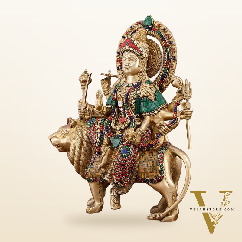 Brass Durga Mata Idol - 15" Divine Sherawali mata