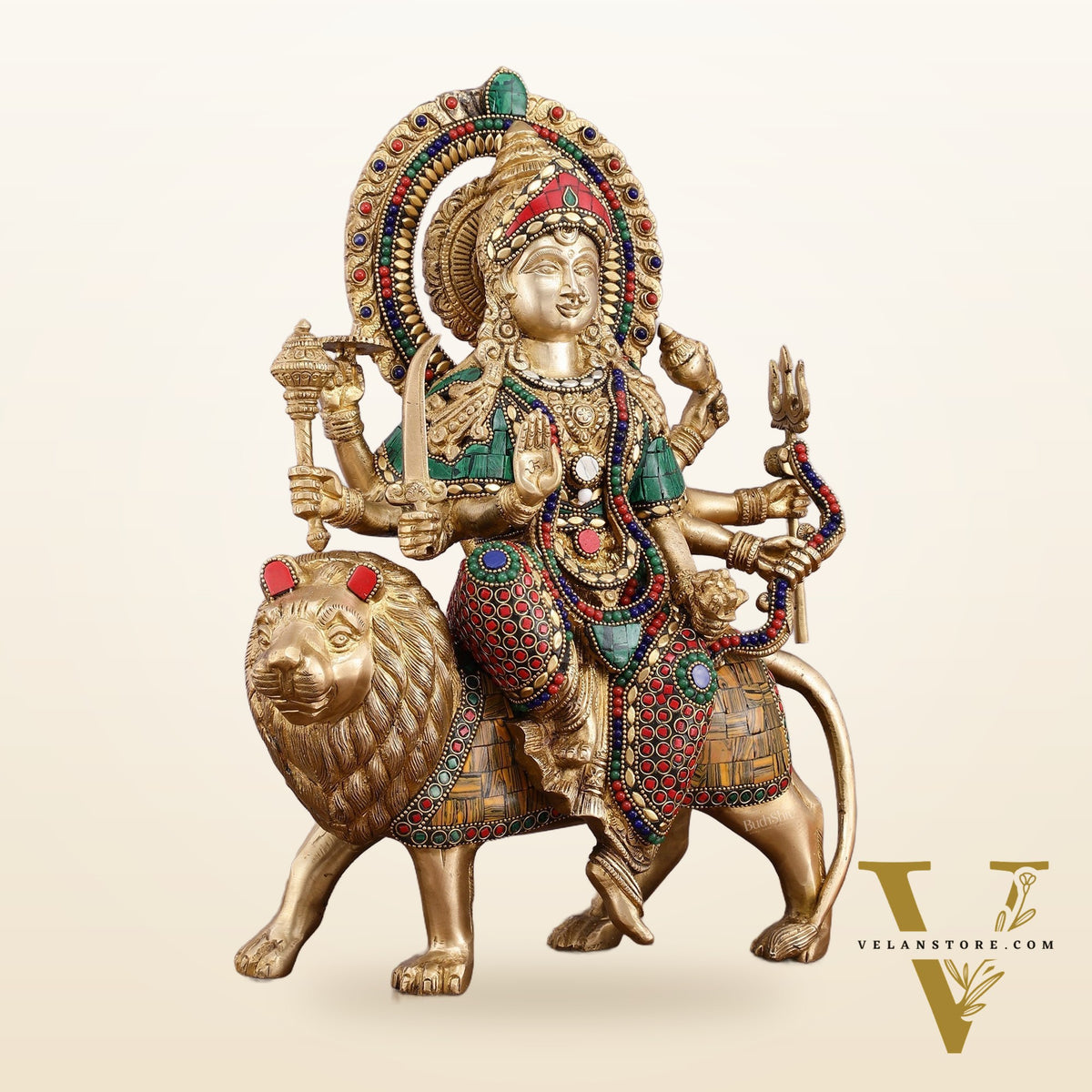 Brass Durga Mata Idol - 15" Divine Sherawali mata
