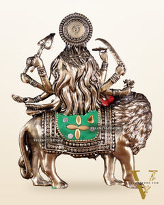 Brass Durga on Lion Idol – 6 Inch, Superfine Lightweight