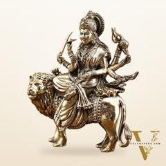 Brass Durga on Lion Idol – 6 Inches, Superfine Lightweight