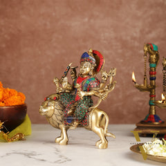 Brass Durga Superfine Statue 8" Stonework