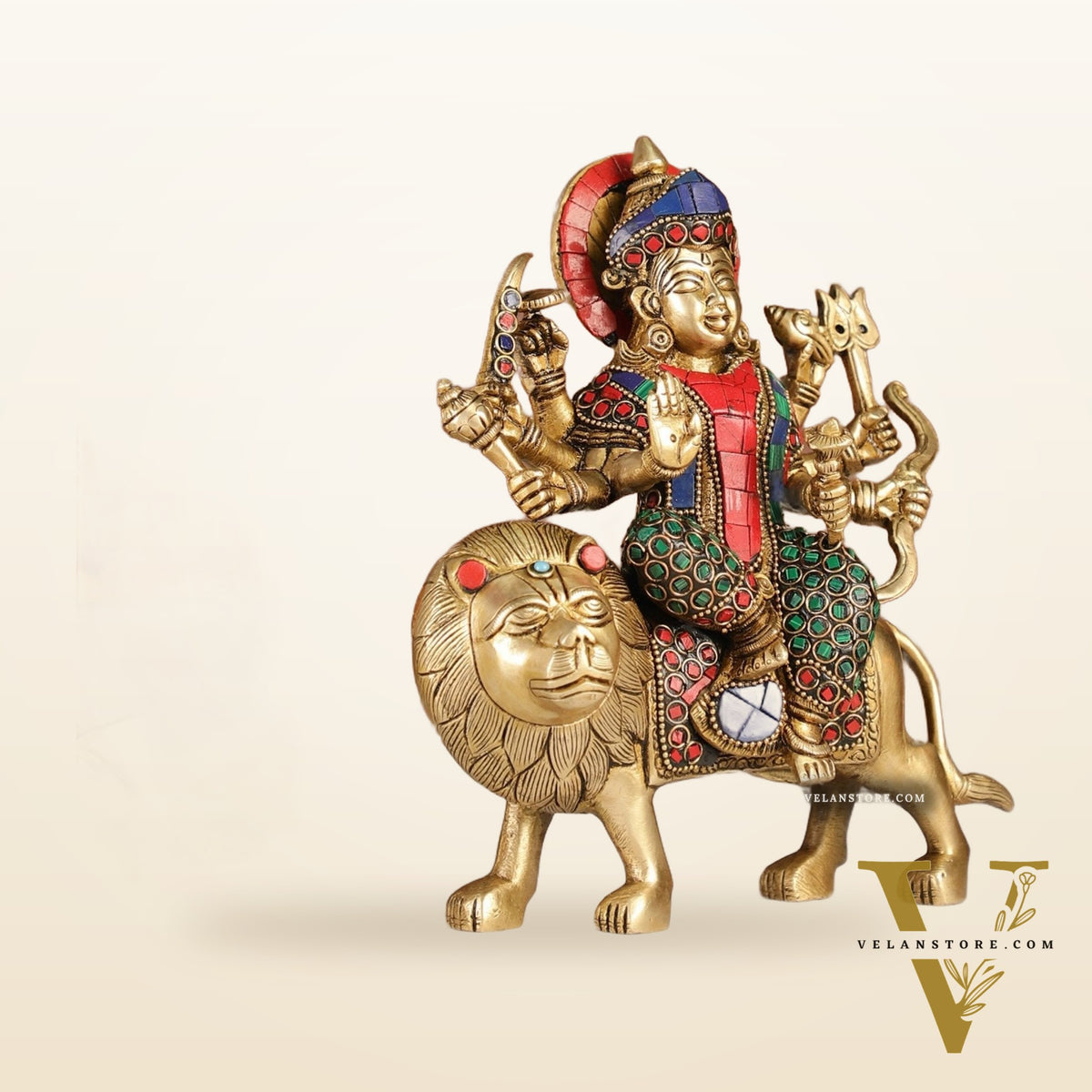 Brass Durga Superfine Statue 8" Stonework